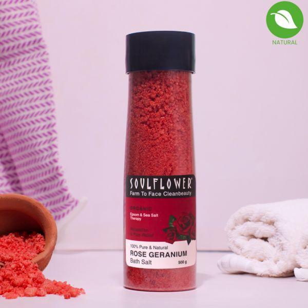 Soulflower Bath Salt Rose Geranium, 500gm