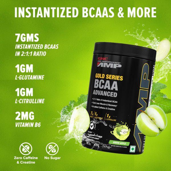 GNC AMP Gold Series BCAA Advanced (Green Apple), 400gm