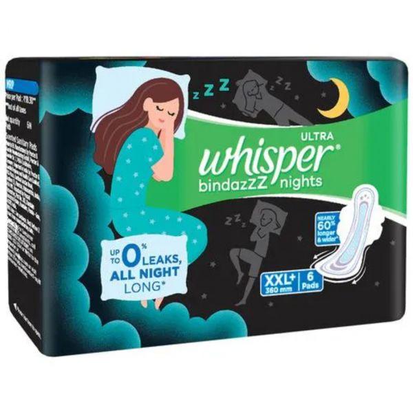 Whisper Ultra Nights Sanitary Pad With Wings XXL Plus, 6pcs