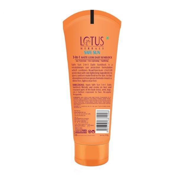 Lotus Herbals Safe Sun 3-In-1 Matte Look Daily Sunblock SPF 40,100gm