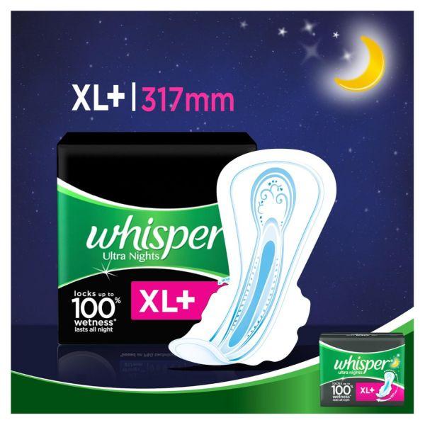 Whisper Ultra Overnight Sanitary Pads XL+ Wings, 30pcs