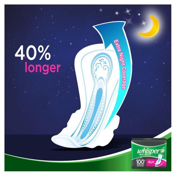 Whisper Ultra Overnight Sanitary Pads XL+ Wings, 30pcs