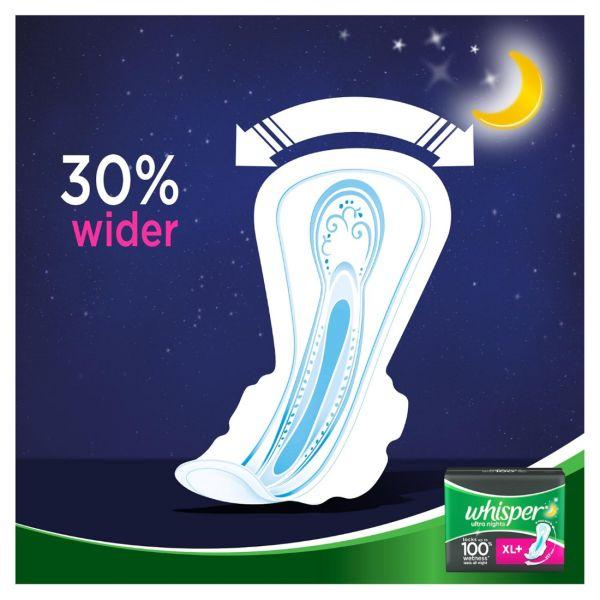 Whisper Ultra Overnight Sanitary Pads XL+ Wings, 30pcs