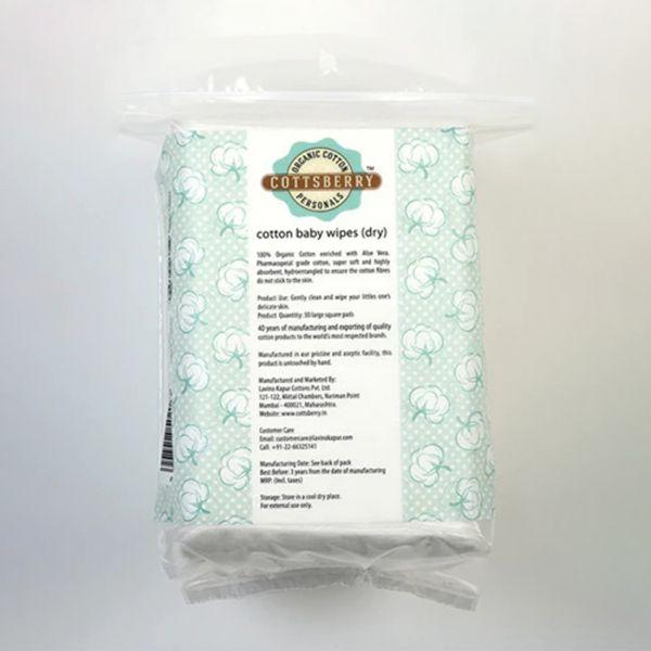 Cottsberry Cotton Baby Wipes (Dry), 50pcs