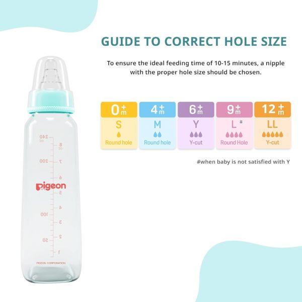 Pigeon Flexible Glass Nursing/Feeding Bottle With Added Nipple M,For 4+ Month Babies, 240ml