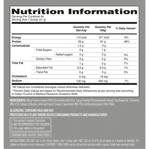 Isopure Low Carbs Dutch Chocolate Flavour 4.41LB, 2kg