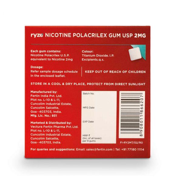 Ryze Nicotine Gums 2mg Frosty Mint, 1pack