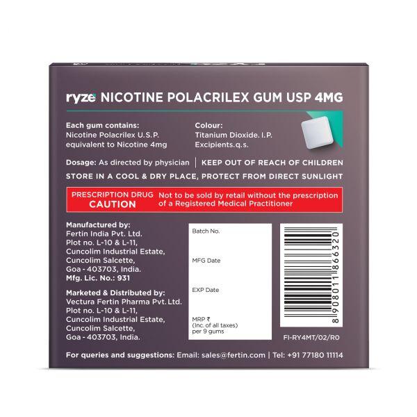 Ryze Nicotine Gums 4mg Frosty Mint, 1pack