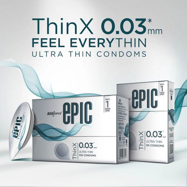 Manforce Epic Thinx Condoms (Ultra Thin with 0.03 mm Thickness), 10counts 