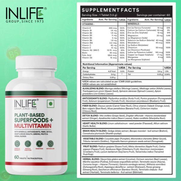 Inlife Plant-Based Superfoods+Multivitamins, 60Tabs