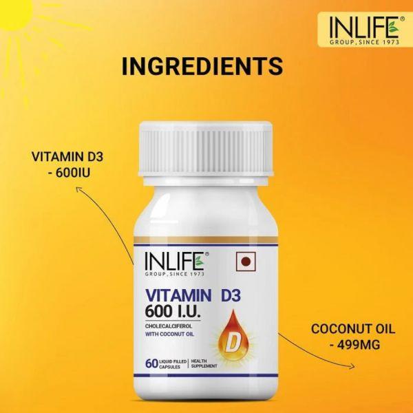 Inlife Vitamin D3 600 IU Cholecalciferol, 60Caps