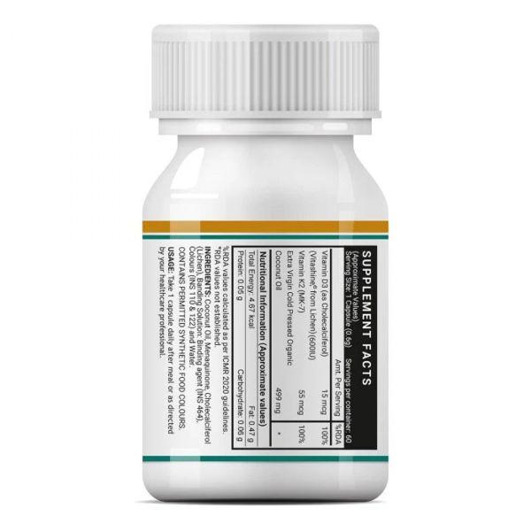 Inlife Plant Based Vegan Vitamin D3 600 IU + K2, 60Caps