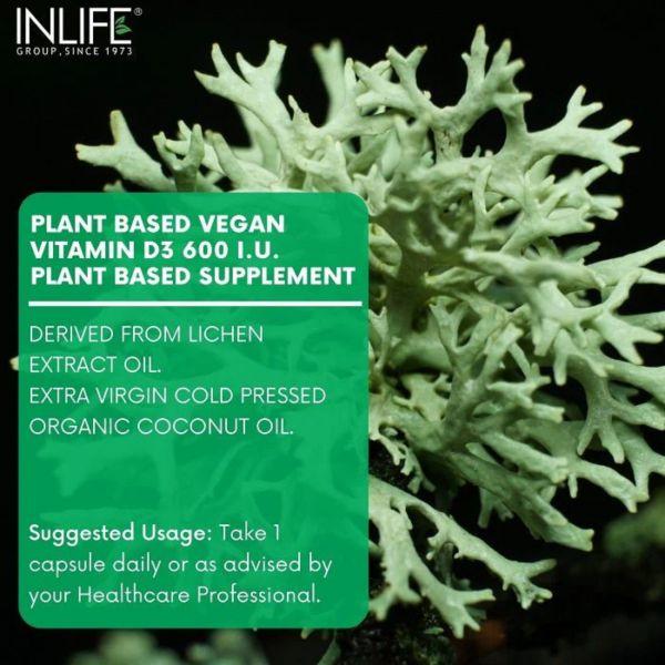 Inlife Plant Based Vegan Vitamin D3 600 IU + K2, 60Caps