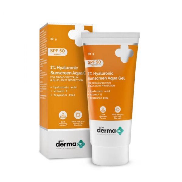 The Derma Co 1% Hyaluronic Sunscreen Aqua Gel SPF 50 PA++++, 80gm