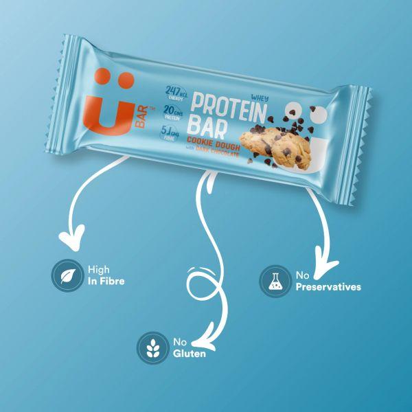 U Bar Salted Cookie Dough with Dark Chocolate Protein Bar, 60gm