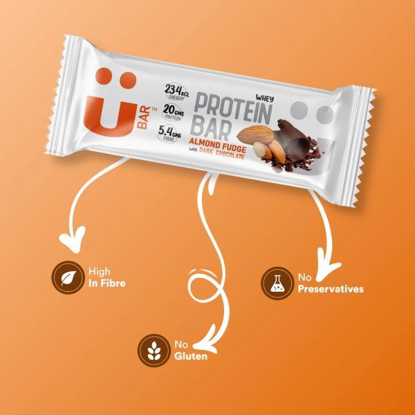 U Bar Salted Almond Fudge with Dark Chocolate Protein Bar, 60gm