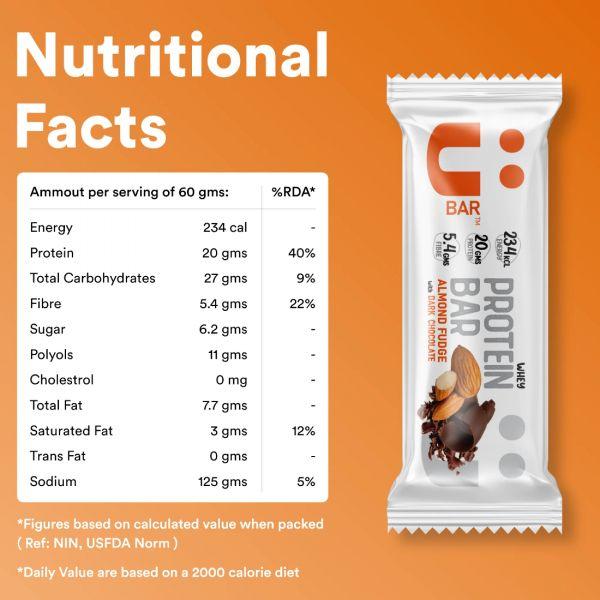 U Bar Salted Almond Fudge with Dark Chocolate Protein Bar, 60gm