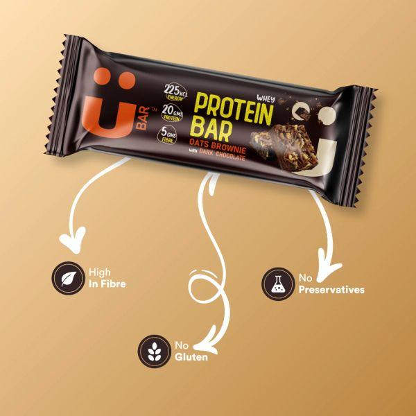 U Bar Salted Oats Brownie with Dark Chocolate Protein Bar, 60gm