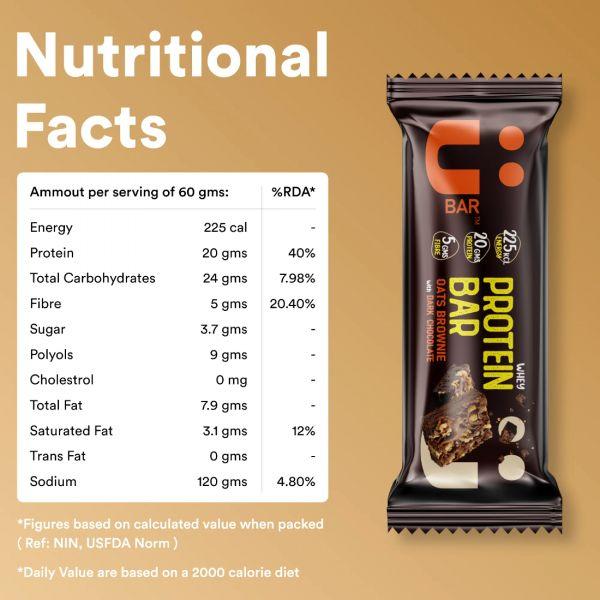 U Bar Salted Oats Brownie with Dark Chocolate Protein Bar, 60gm