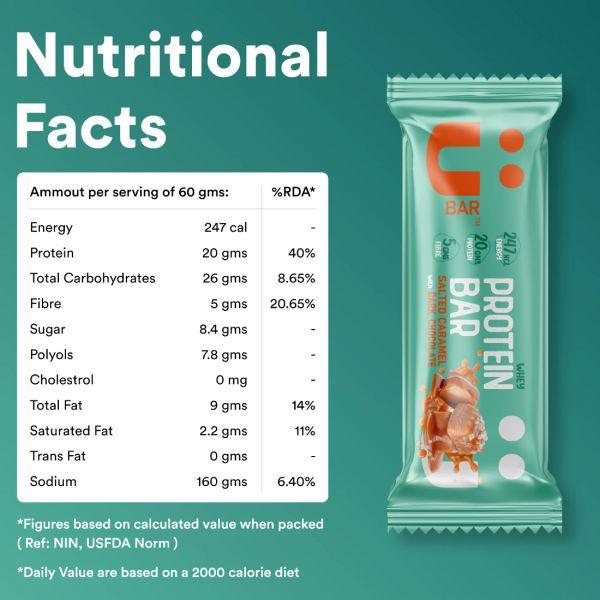 U Bar Salted Caramel with Dark Chocolate Protein Bar, 60gm