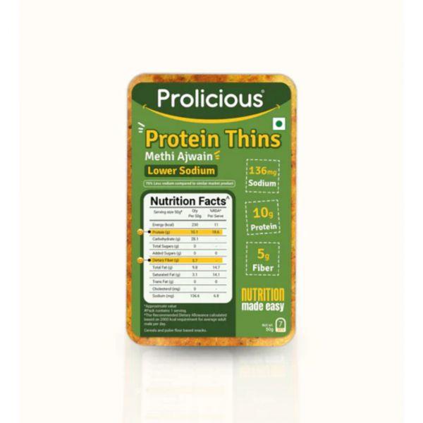 Prolicious Methi Ajwain Lower Sodium Protein Thins, 50gm