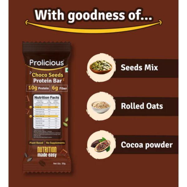 Prolicious Choco Seeds Protein Bar, 50gm