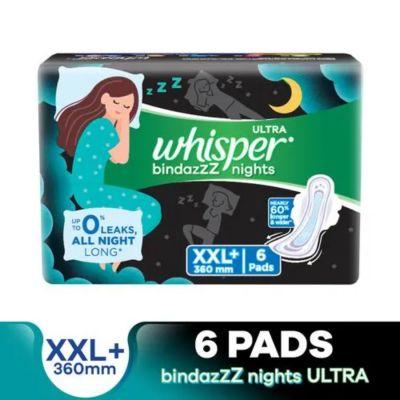 Whisper Ultra Nights Sanitary Pad With Wings XXL Plus, 6pcs