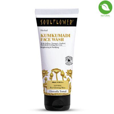 Soulflower Kumkumadi Face Wash With Saffron, Turmeric, Aloe Vera Instant Brightening & Glowing Skin, 120ml	