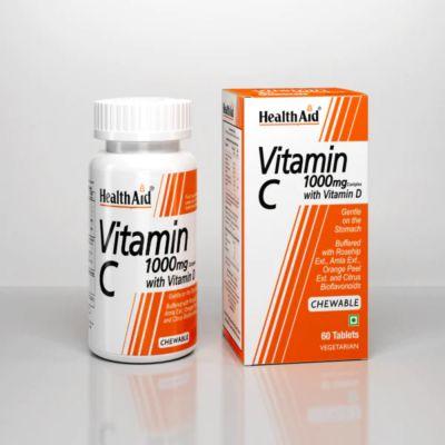 HealthAid Vitamin C Chewable Tablets 1000mg Complex with Vitamin D, 60tabs