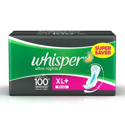 Whisper Ultra Overnight Sanitary Pads XL+ Wings, 30pcs