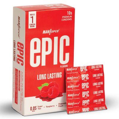 Manforce Epic Pleasure Long Lasting Premium Condoms (Raspberry Flavour), 1pack