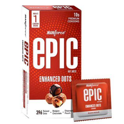 Manforce Epic Enhanced Dotted Premium Condoms (Belgian Chocolate Flavour), 1pack