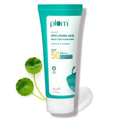 Plum Cica & Hyaluronic Aqua-Light SPF 50 PA+++ Sunscreen, 50gm