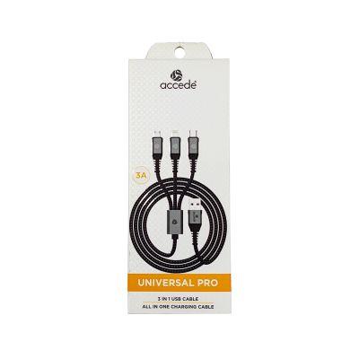 Accede Universal Pro 1.5mtr 3in1 Cable (Black), 1pc