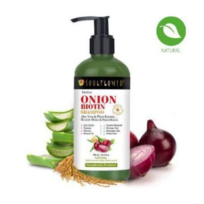 Soulflower Onion Biotin Shampoo with Aloevera & Plant Keratin, Restore Shine & Smoothnes, 300ml	